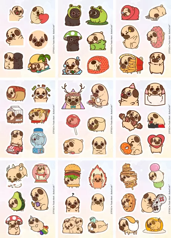  Набор наклеек Kawaii Pug  А6  9л  артикул STP302 - 