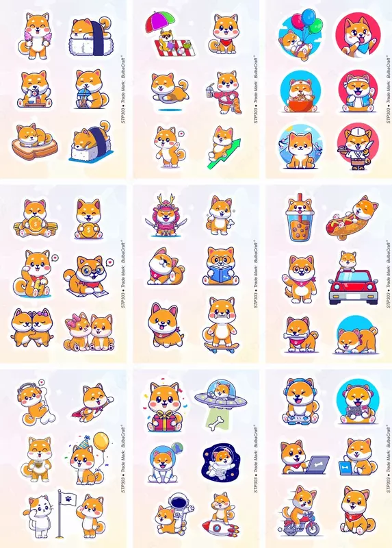  Набор наклеек Kawaii Shiba inu  А6  9л  артикул STP303 - 