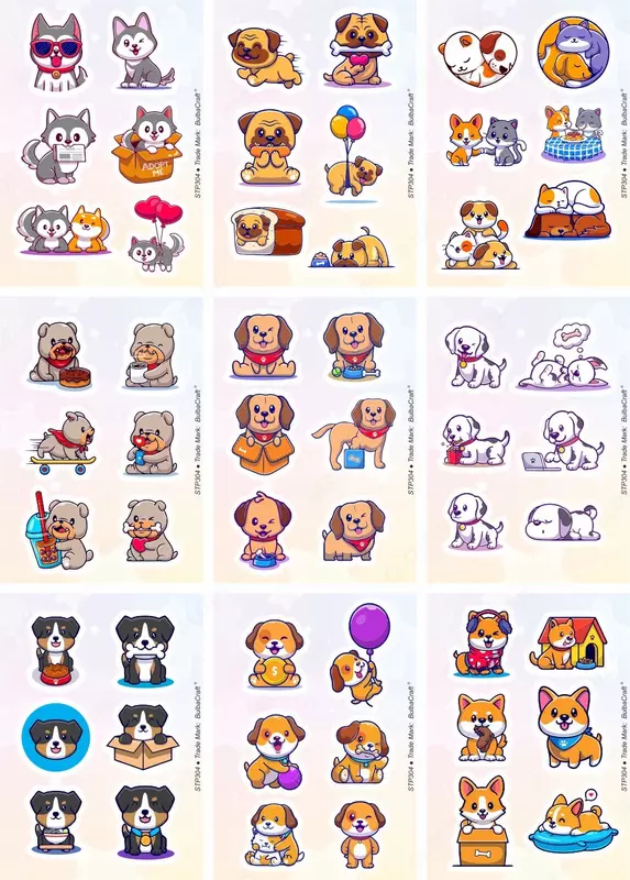  Набор наклеек Kawaii All Dogs  А6  9л  артикул STP304 - 