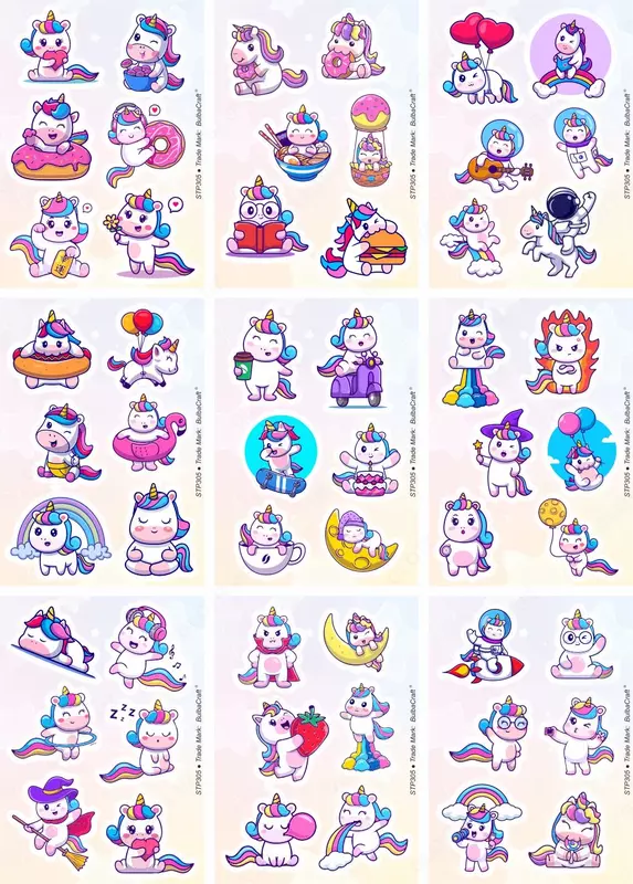  Набор наклеекKawaii Unicorn 1  А6  9л  артикул STP305 - 
