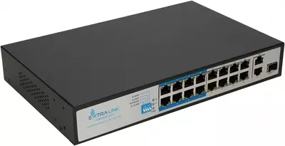 Коммутатор EXTRALINK VIRTUS V3 16x 100 Мбит/с PoE/PoE+ 2x Gigabit RJ45 + 1x SFP, 150 Вт