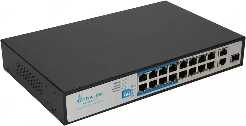Коммутатор EXTRALINK VIRTUS V3 16x 100 Мбит/с PoE/PoE+ 2x Gigabit RJ45 + 1x SFP