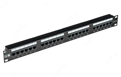 ITK Patch Panel 19 "(1U) UTP, 24 RJ-45 portlari, Cat 6, simi organizatori bilan