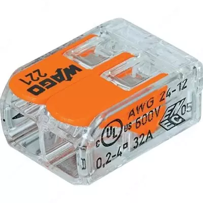 Соединитель для сращивания COMPACT, для всех видов проводников 4мм 2 проводной код 221-412