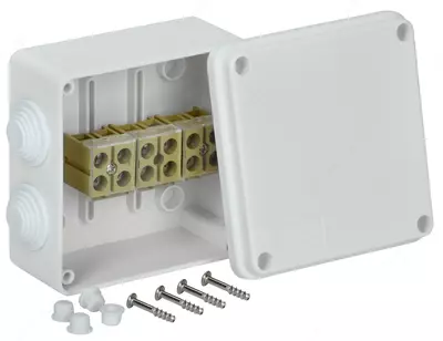 Коробка КМ41244 распаячная для о/п 150х110х70 мм IP55 (RAL7035, 10 гермовводов)