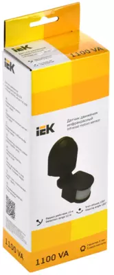 Датчик движения ДД 012 чёрный, макс. нагрузка 1100Вт, угол обзора 180град., дальность 12м, IP44, ИЭК