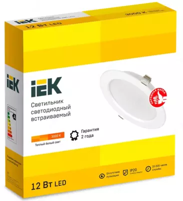 Светильник LED ДВО 1613 белый круг 12Вт 3000К IP20 IEK