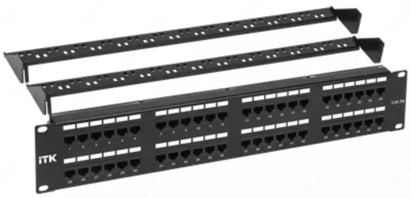 ITK Patch paneli 19 " (1U) UTP, 24 RJ-45 portlari, 6-toifa, kabel tashkilotchisi bilan