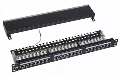 ITK 1U yamoq paneli, 6 toifasi STP, 24 port (Dual), kabel tashkilotchisi bilan