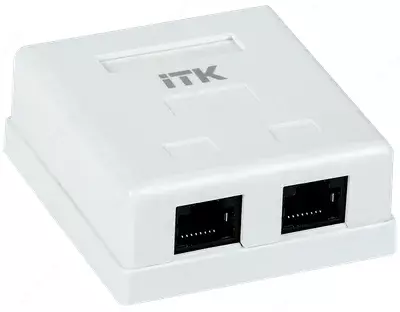 ITK devor ma'lumot rozetkasi RJ45 8p8c, 6-toifa UTP, 2-port, oq