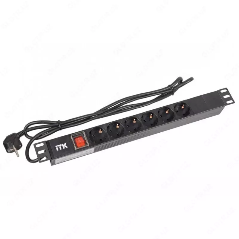 ITK PDU 7 розеток нем. ст, с LED выкл,1U, шнур 2м вилка нем