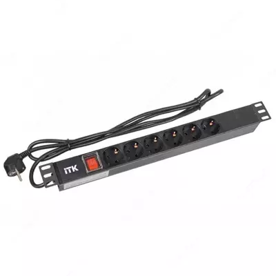 ITK PDU 7 розеток нем. ст, с LED выкл,1U, шнур 2м вилка нем