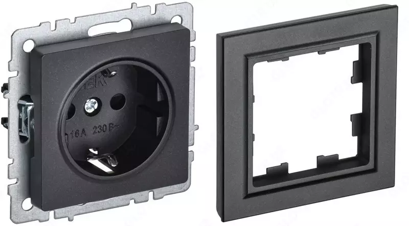 BRITE Роз. с з/к/ш 16А с USB A+C 18Вт РЮш11-1-БрЧ черн. IEK