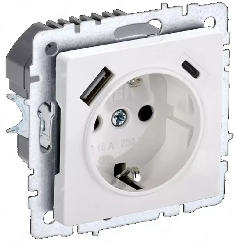 Розетка BRITE с з/к/ш 16А с USB A+C 18Вт РЮш11-1-БрБ белый IEK