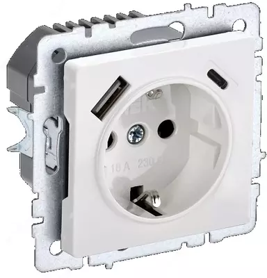 Розетка BRITE с з/к/ш 16А с USB A+C 18Вт РЮш11-1-БрБ белый IEK