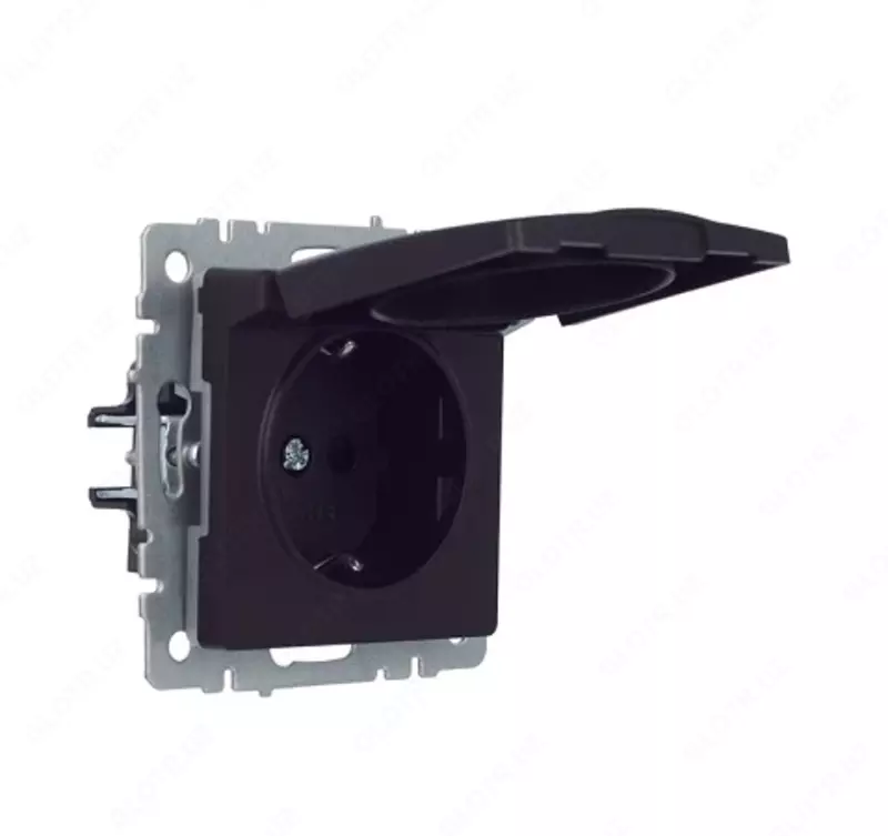 Розетка BRITE с з/к/ш с крышкой 16А IP44 РСбш10-3-44-БрЧ черный IEK