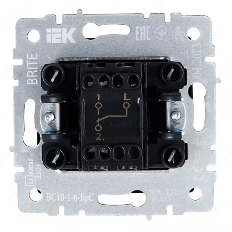 Выключатель BRITE 1-кл. перекр. 10А ВС10-1-3-БрС сталь IEK