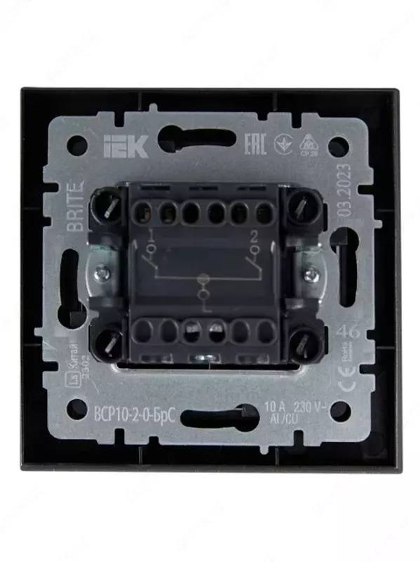 Выключатель BRITE 2-кл. прох. 10А ВС10-2-6-БрС сталь IEK