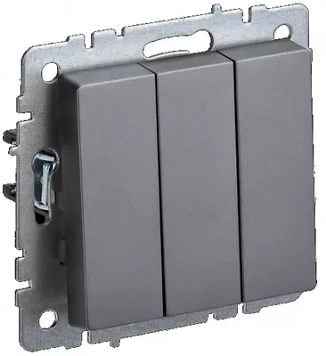 Выключатель BRITE 3-кл. 10А ВС10-3-0-БрС сталь IEK