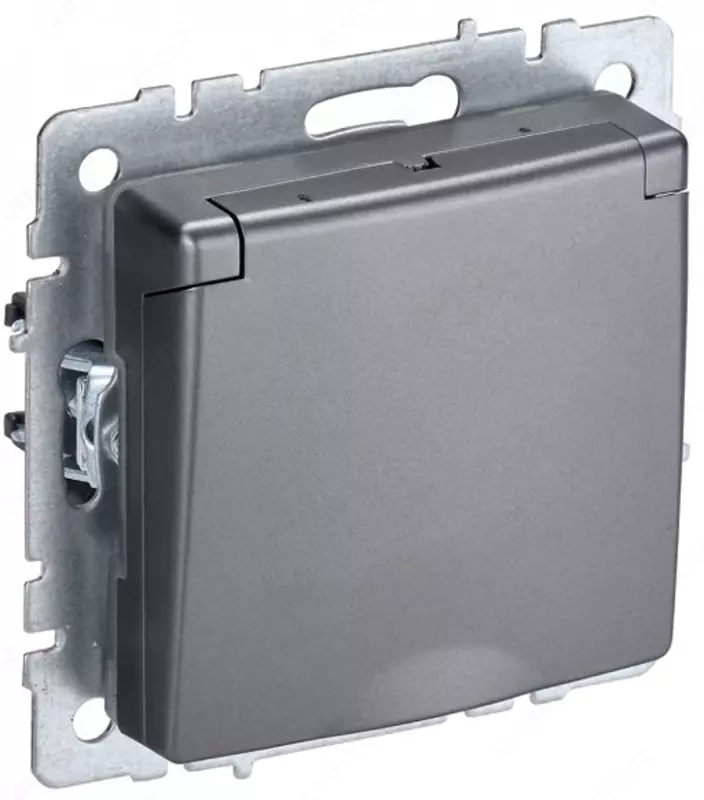 Розетка BRITE с з/к/ш с кр. 16А IP44 РСбш10-3-44-БрС сталь IEK