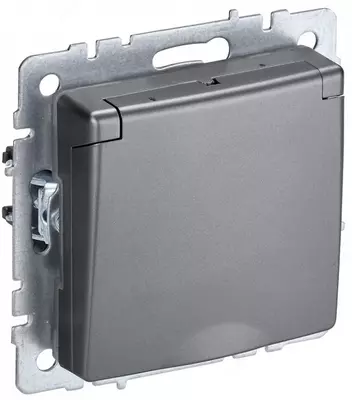 Розетка BRITE с з/к/ш с кр. 16А IP44 РСбш10-3-44-БрС сталь IEK