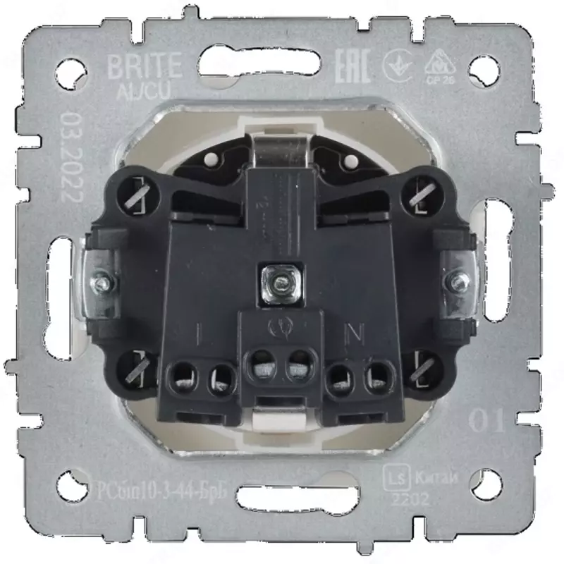 Розетка BRITE с з/к/ш с кр. 16А IP44 РСбш10-3-44-БрС сталь IEK