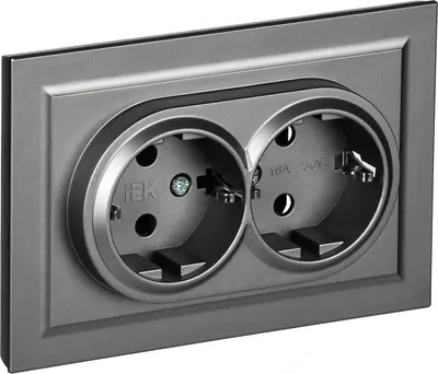 Розетка BRITE 2-я с з/к без з/ш 16А в сб. РС12-3-БрС сталь IEK