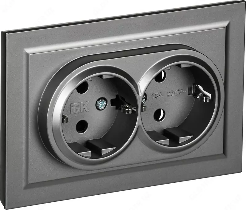 Розетка BRITE 2-я с з/к без з/ш 16А в сб. РС12-3-БрС сталь IEK
