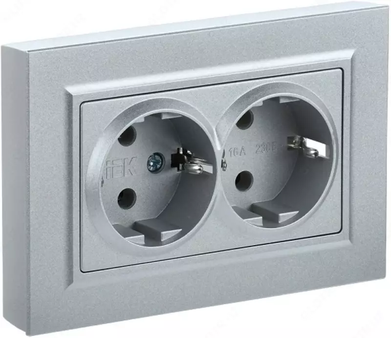 Розетка BRITE 2-я с з/к/ш 16А в сб. РСш12-3-БрС сталь IEK