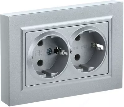 Розетка BRITE 2-я с з/к/ш 16А в сб. РСш12-3-БрС сталь IEK