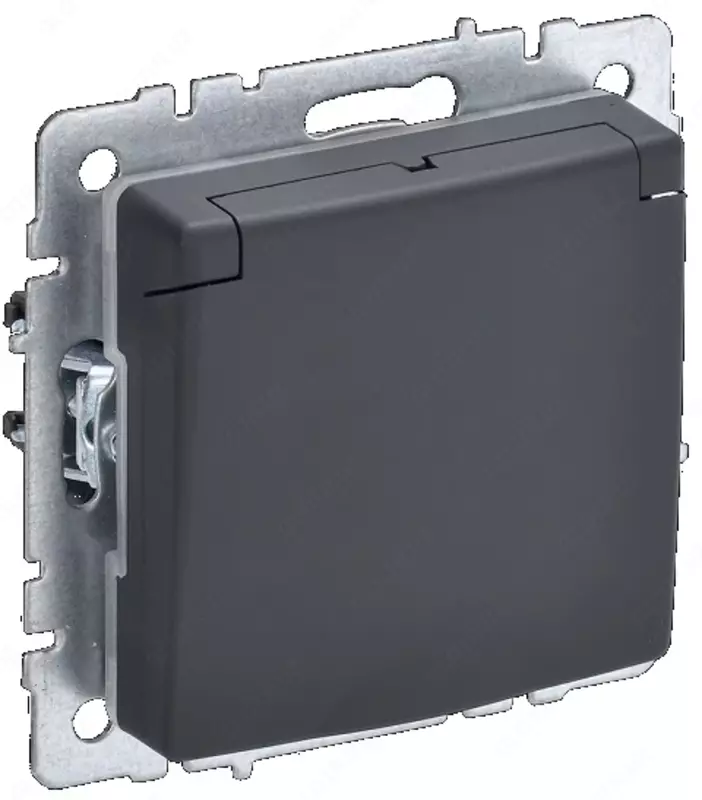 Розетка BRITE с з/к/ш с крышкой 16А IP44 РСбш10-3-44-БрГ графит IEK