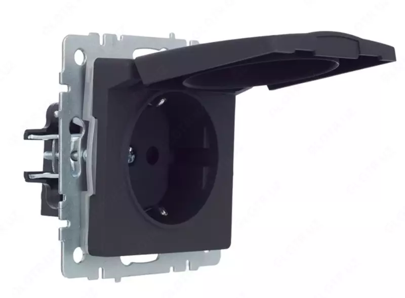 Розетка BRITE с з/к/ш с крышкой 16А IP44 РСбш10-3-44-БрГ графит IEK