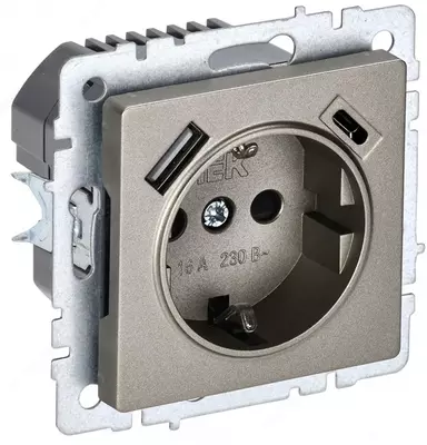 Розетка BRITE с з/к/ш 16А с USB A+C 18Вт РЮш11-1-БрШ шампань IEK