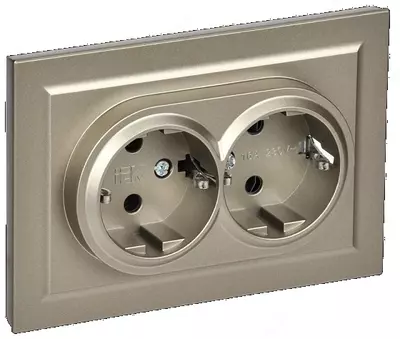 Розетка BRITE 2-я с з/к/ш 16А в сб. РСш12-3-БрШ шампань IEK