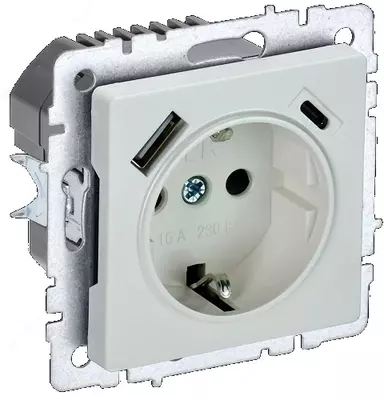 Розетка BRITE с з/к/ш 16А с USB A+C 18Вт РЮш11-1-БрЖ жемчуг IEK