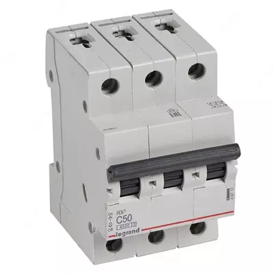 Legrand DX3 6000 50A elektron to'xtatuvchisi, C toifasi, 3 qutb