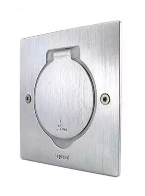 Встраиваемый розеточный блок Legrand квадратный, 1 пост, нержавеющая сталь