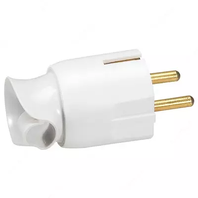 Вилка электрическая Legrand ELIUM 2К+З с поворотным механизмом, белая