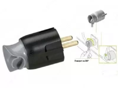 Вилка электрическая Legrand ELIUM 2К+З с поворотным механизмом, черная