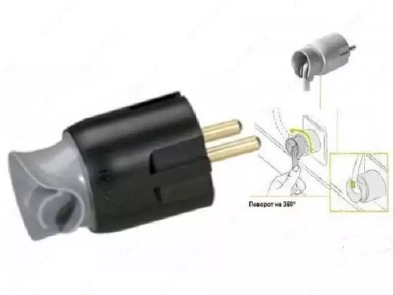 Вилка электрическая Legrand ELIUM 2К+З с поворотным механизмом, черная