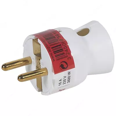 Вилка электрическая Legrand ELIUM 2К+З нижний ввод, белая