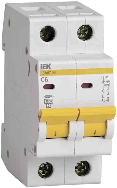 Avtomatik kalit IEK BA47-29 2P 6A 4,5kA x-ka C