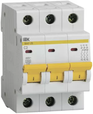 Автоматичеcкий выключатель IEK ВА47-29 3Р 2А 4,5кА х-ка С