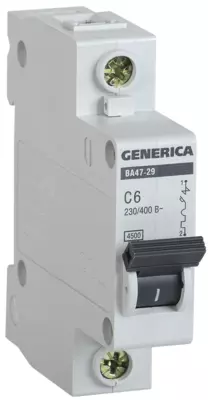 Avtomatik kalit GENERICA BA47-29 1P 6A 4,5kA x-ka C IEK