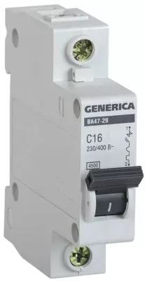 Автоматичеcкий выключатель GENERICA ВА47-29 1Р 16А 4,5кА х-ка С IEK