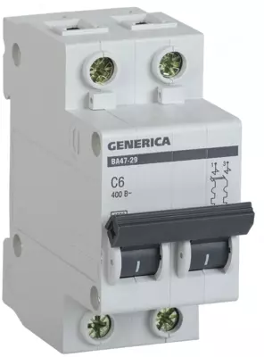Автоматичеcкий выключатель GENERICA ВА47-29 2Р 6А 4,5кА х-ка С IEK