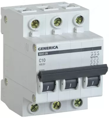 Автоматичеcкий выключатель GENERICA ВА47-29 3Р 10А 4,5кА х-ка С IEK