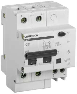 Differensial avtomatik o'chirgich AD12 2P 20A 30mA GENERICA (IEK)