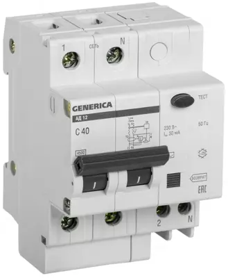 Дифференциальный автомат АД12 2Р 40А 30мА GENERICA (IEK)