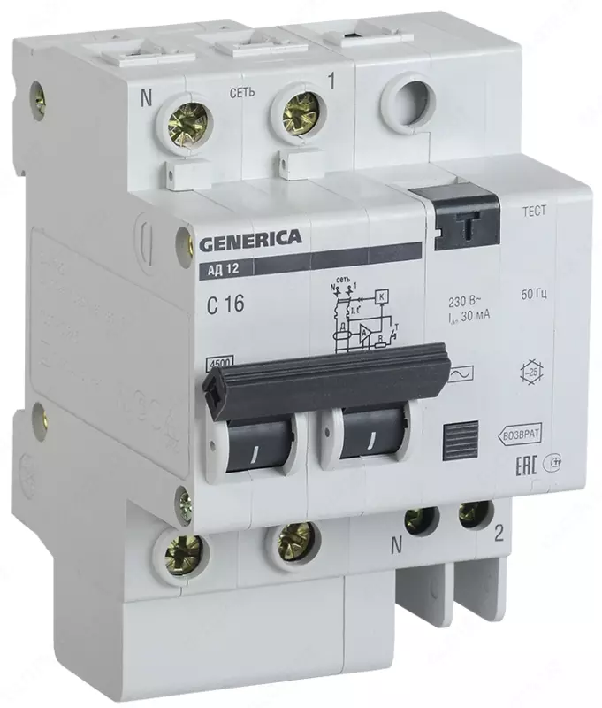 Differensial avtomatik o'chirgich AD12 2P 63A 30mA GENERICA (IEK)